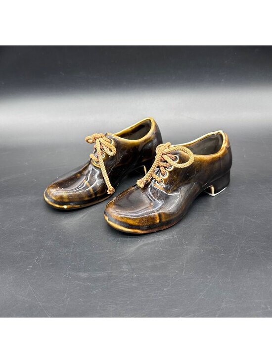 Other - Antique Oxford Shoe Figurines German Brown Ceramic Circa Planters Trinket Dishes